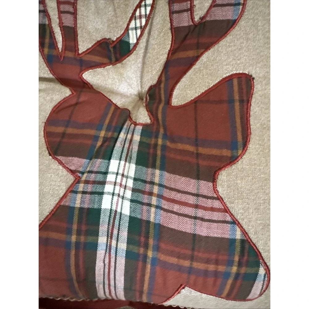 Pier One Imports Christmas Holiday Plaid Reindeer Chair Cushions Pillow 16